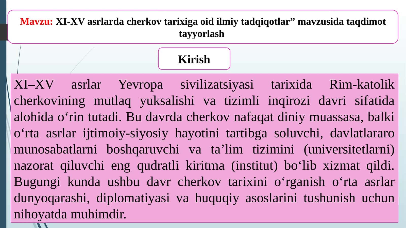 XI-XV asrlarda cherkov tarixiga oid ilmiy tadqiqotlar 1
