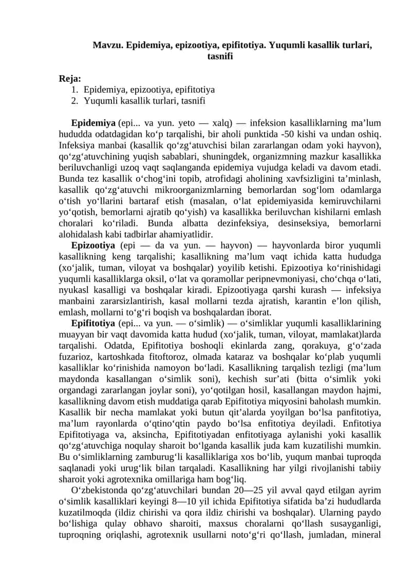Epidemiya, epizootiya, epifitotiya 1