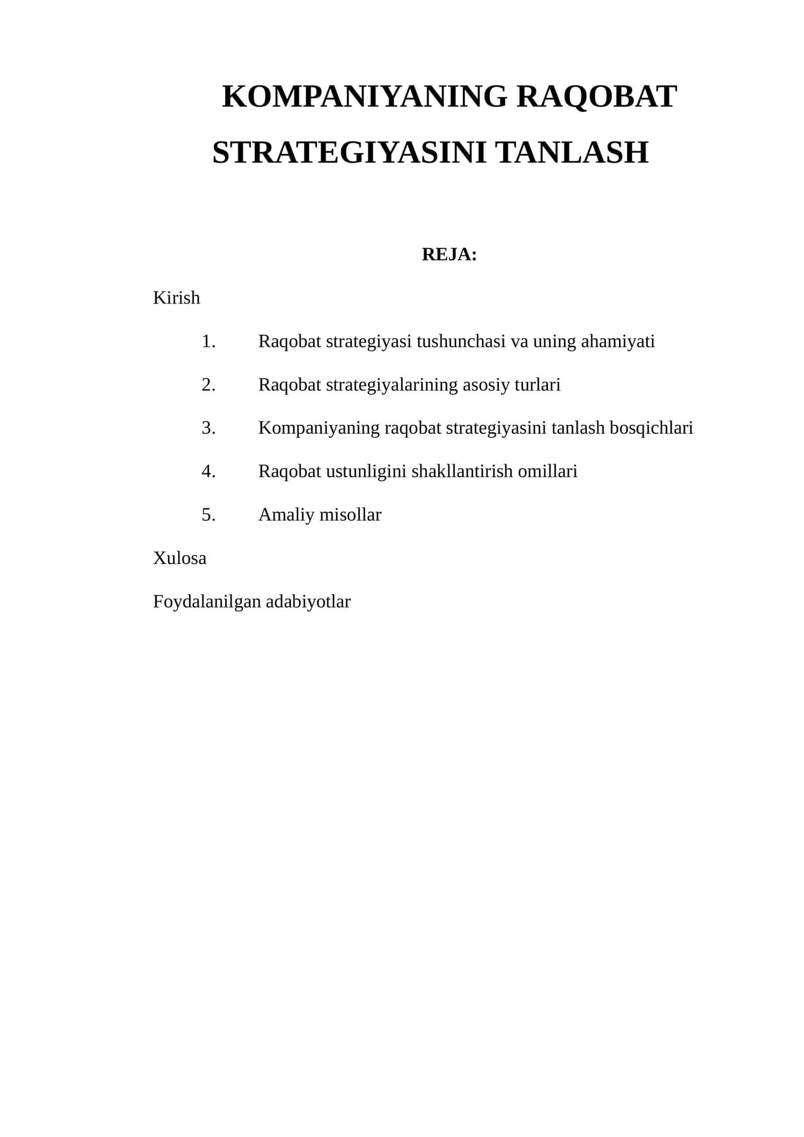 Raqobat Strategiyasini Tanlash 1