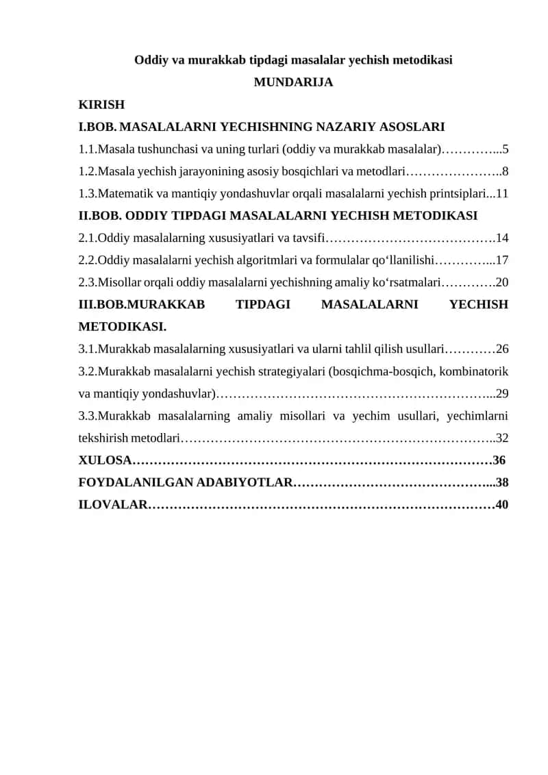 Oddiy va murakkab tipdagi masalalar yechish metodikasi 1