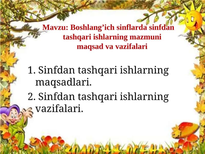 Sinfdan tashqari ishlarning maqsadlari 1