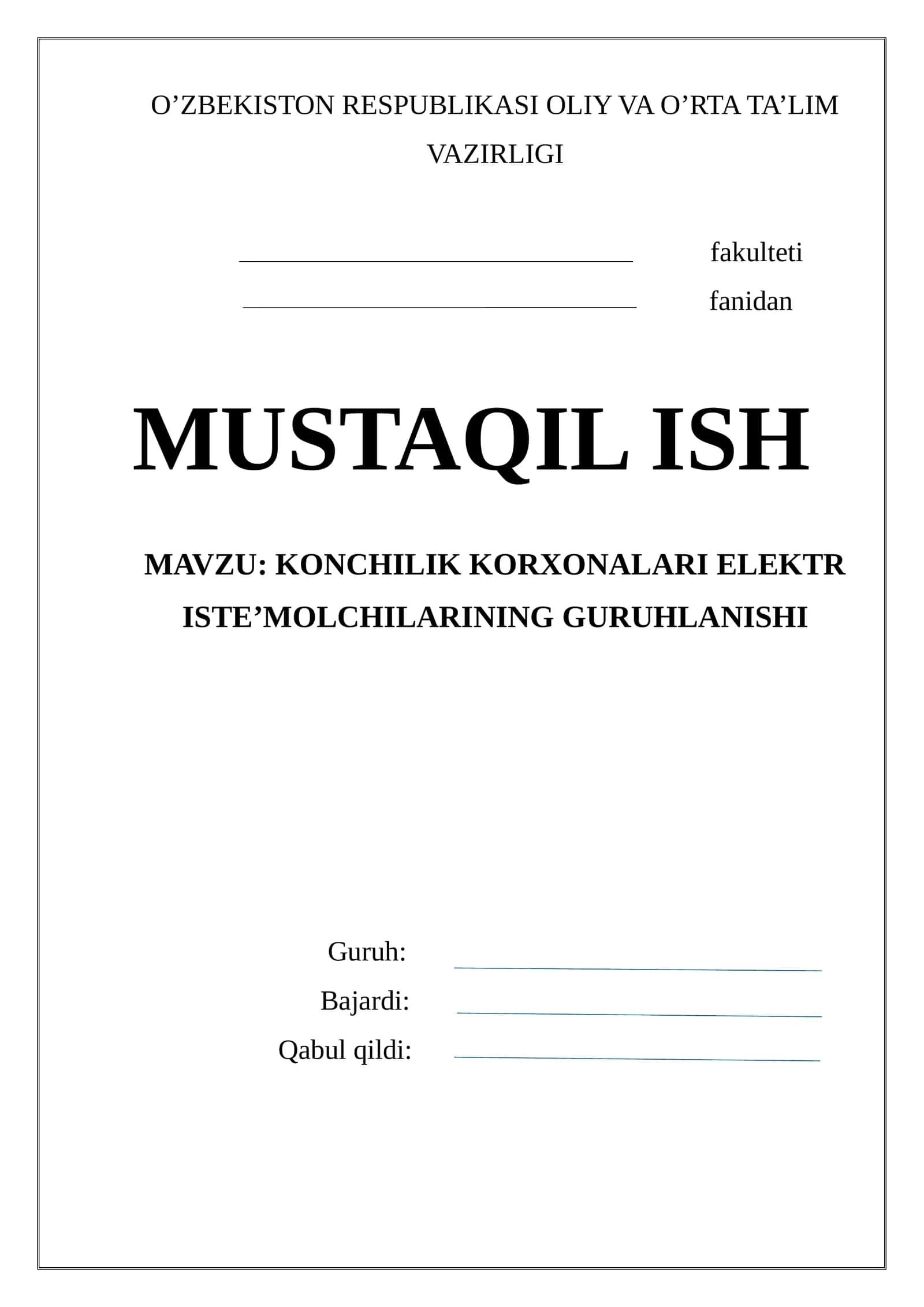 Konchilik korxonalari elektr iste’molchilarining guruhlanishi 1