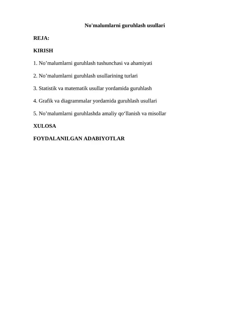 No'malumlarni guruhlash usullari 1