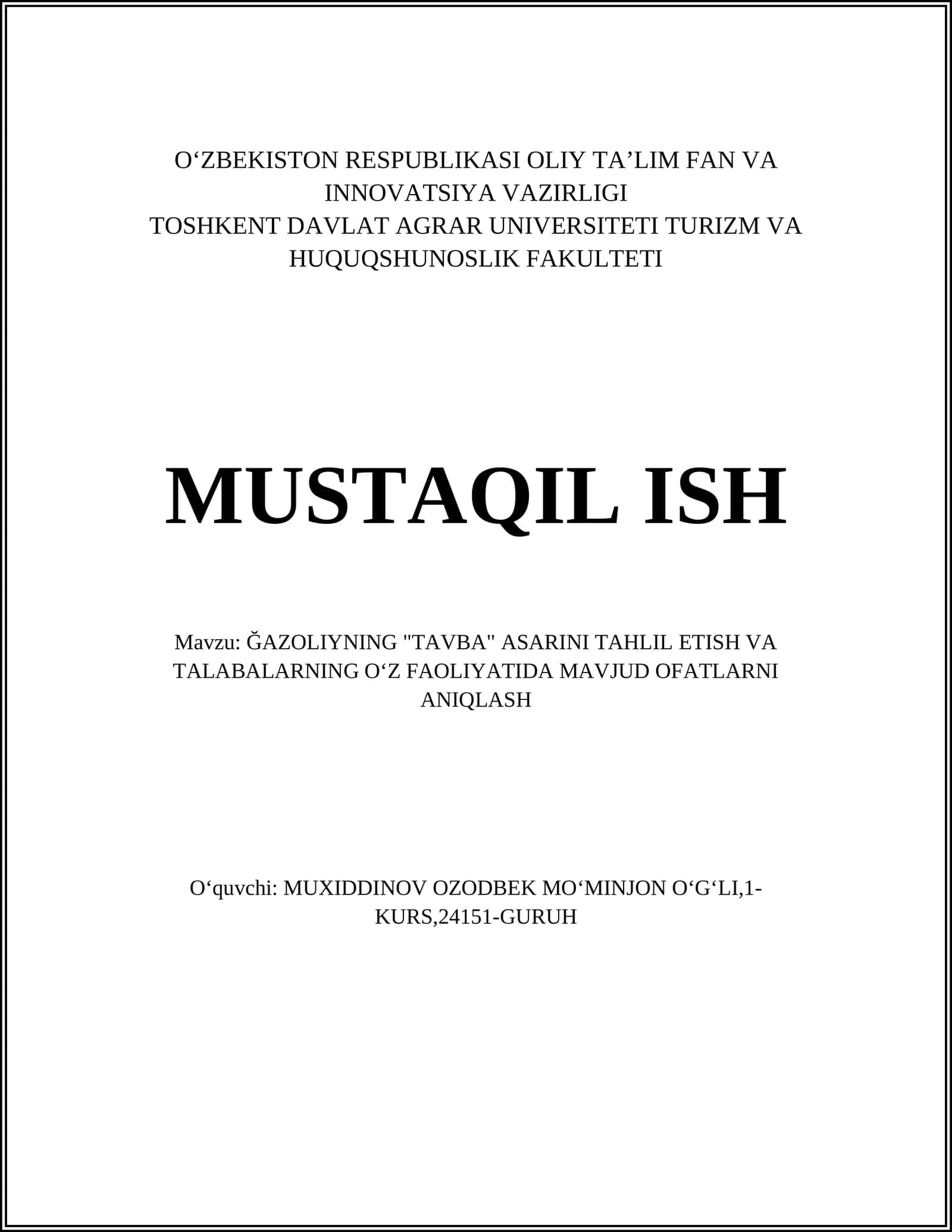 TAVBA ASARINI TAHLIL ETISH 1