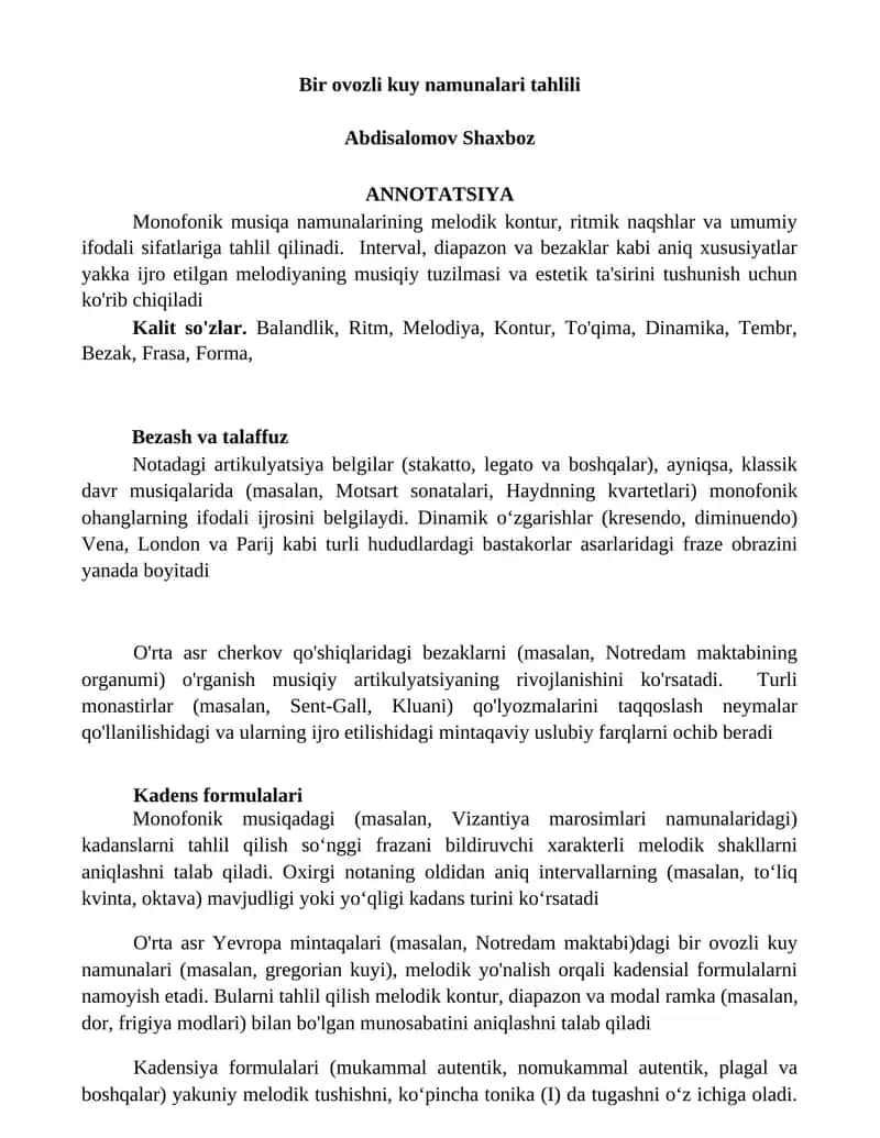 Bir ovozli kuy namunalari tahlili 1