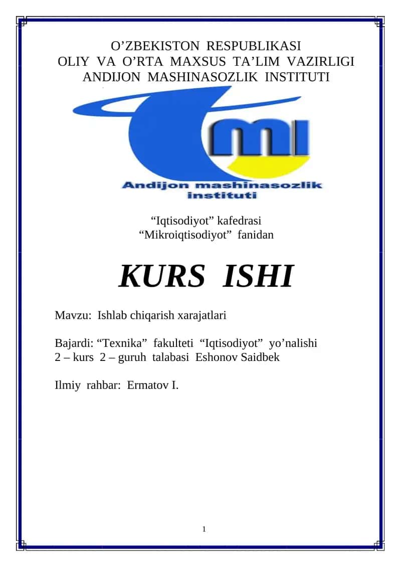 Ishlab chiqarish xarajatlari 1