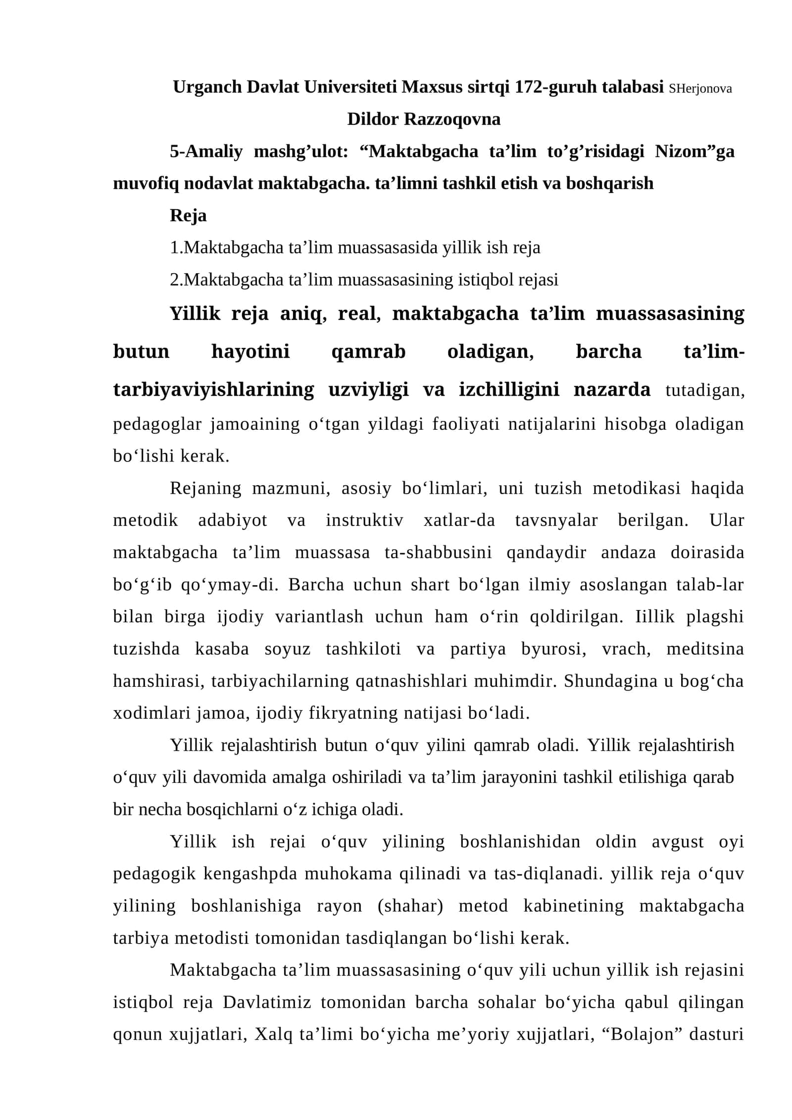 Maktabgacha ta’lim to’g’risidagi Nizom 1