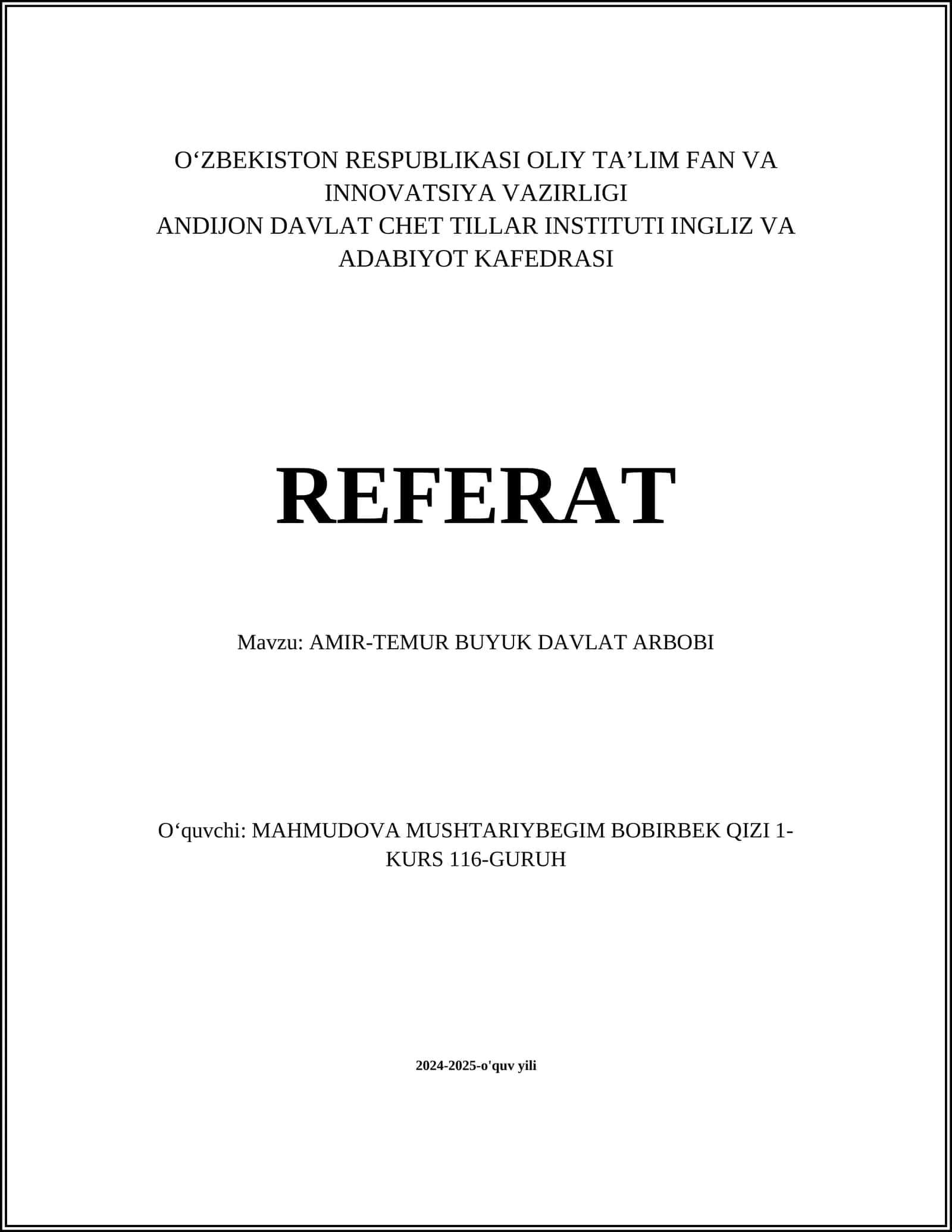 AMIR-TEMUR BUYUK DAVLAT ARBOBI 1