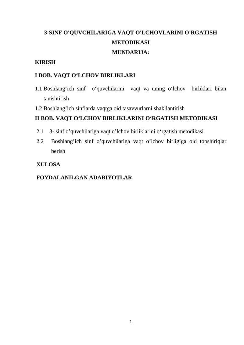 3-SINF O'QUVCHILARIGA VAQT O'LCHOVLARINI O'RGATISH METODIKASI 1