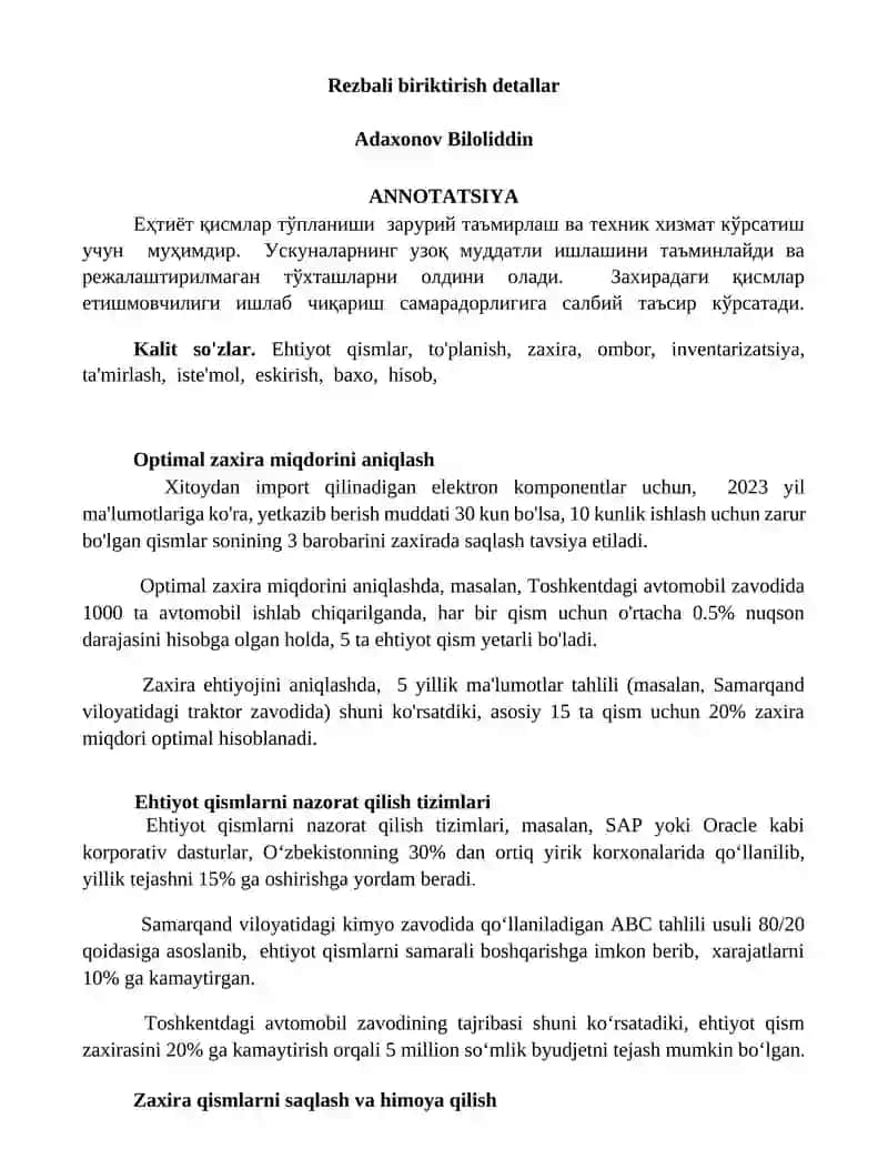 Rezbali biriktirish detallar