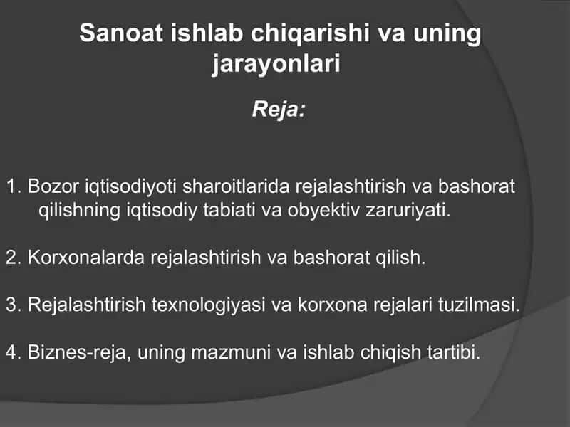 Sanoatda ishlab chiqarish 1