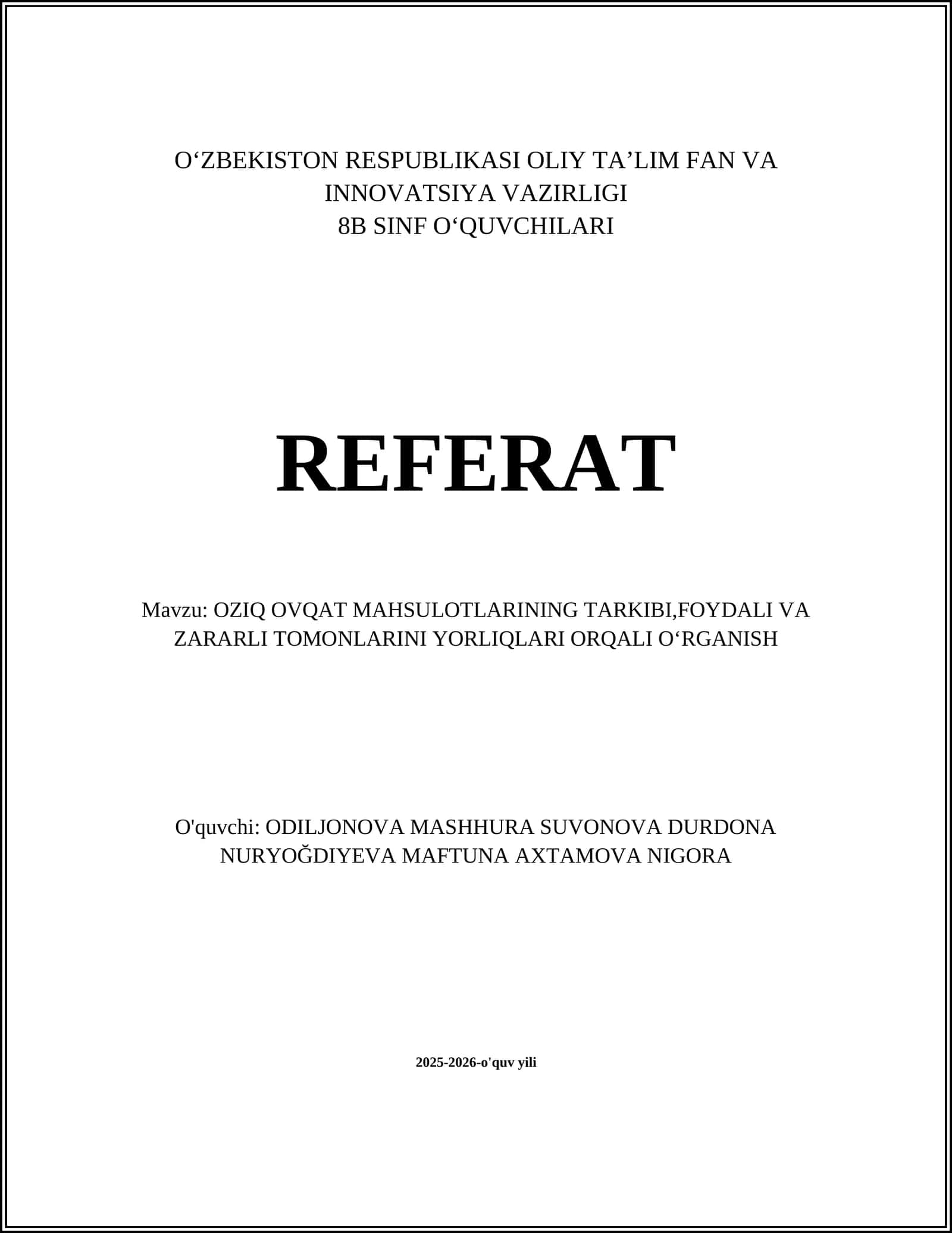 Oziq-ovqat mahsulotlarining tarkibi 1