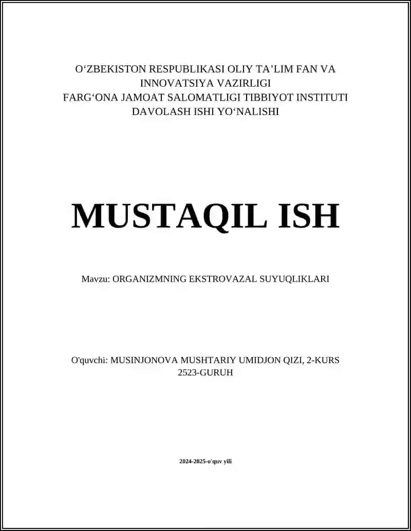 ORGANIZMNING EKSTROVAZAL SUYUQLIKLARI