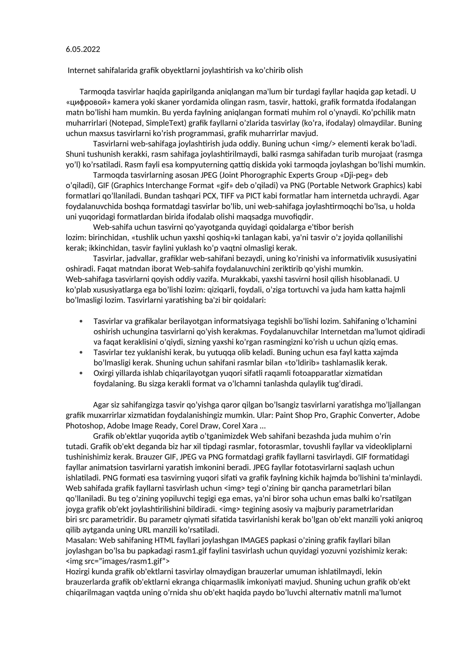 Internet sahifalarida grafik obyektlarni joylashtirish va ko’chirib olish 1