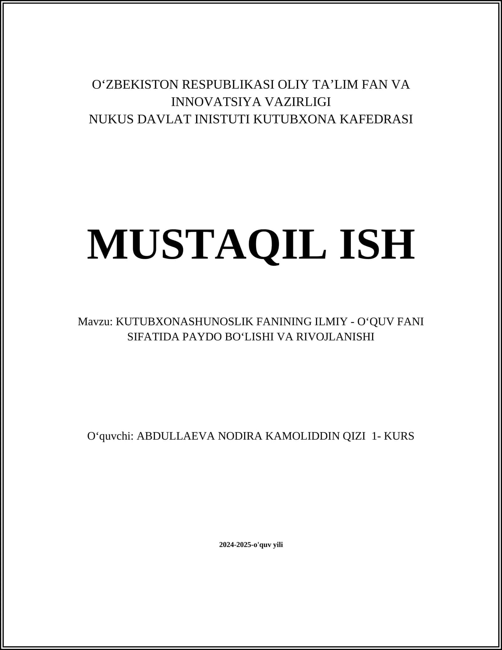 Kutubxonashunoslik Fani 1