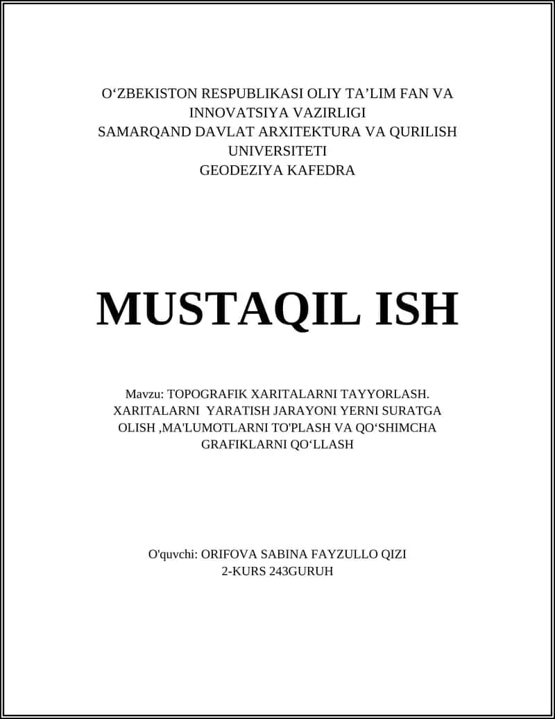 TOPOGRAFIK XARITALARNI TAYYORLASH 1