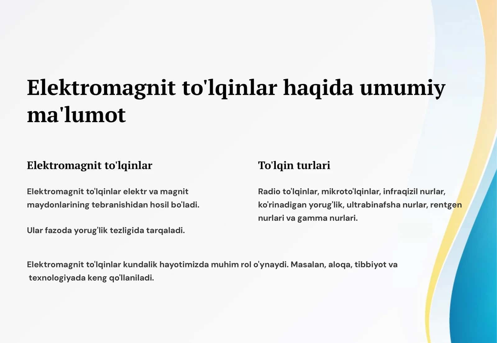 Elektromagnit to'lqinlar 1