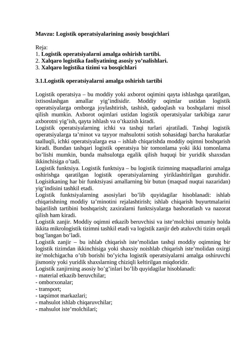 Lоgistik Оpеrаtsiyalаr 1