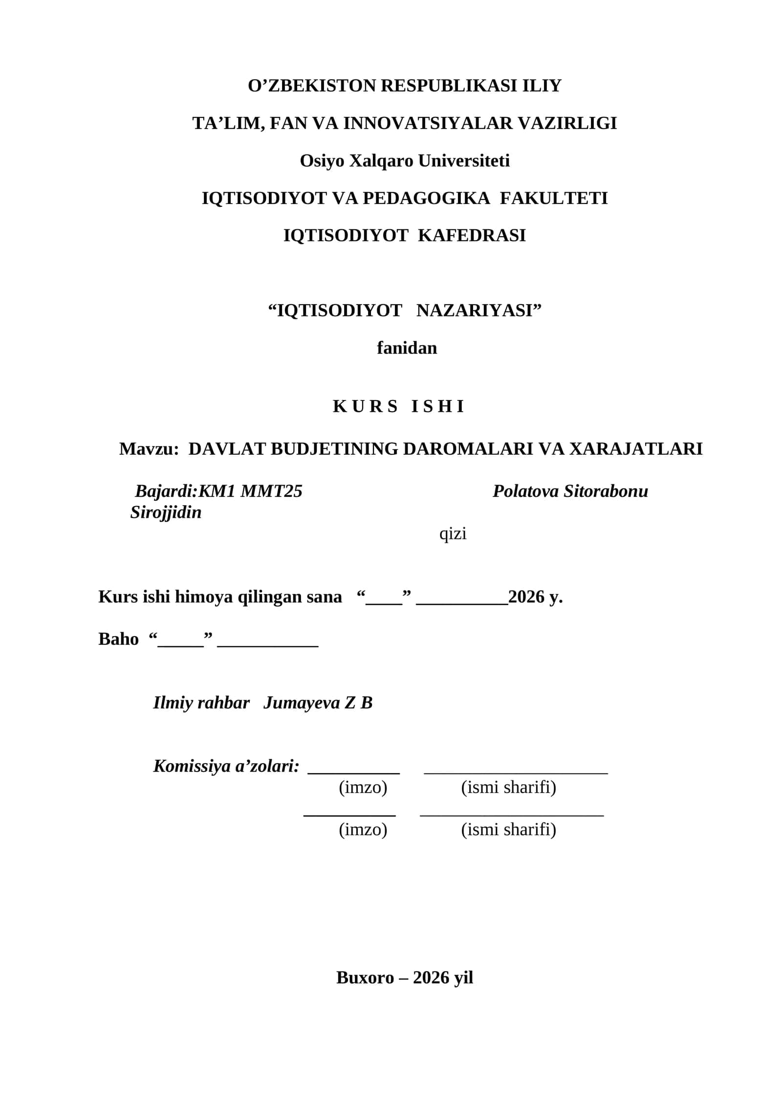 DAVLAT BUDJETINING DAROMALARI VA XARAJATLARI 1