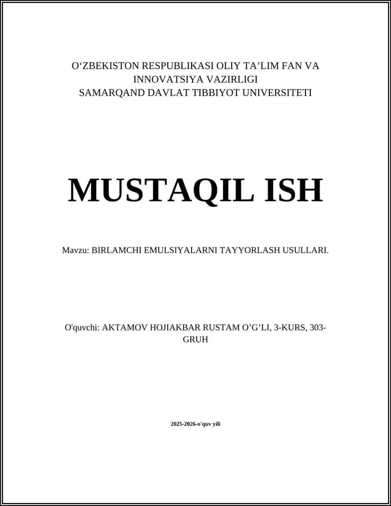 BIRLAMCHI EMULSIYALARNI TAYYORLASH USULLARI 1