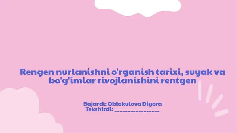 Rengen nurlanishni o'rganish tarixi 1