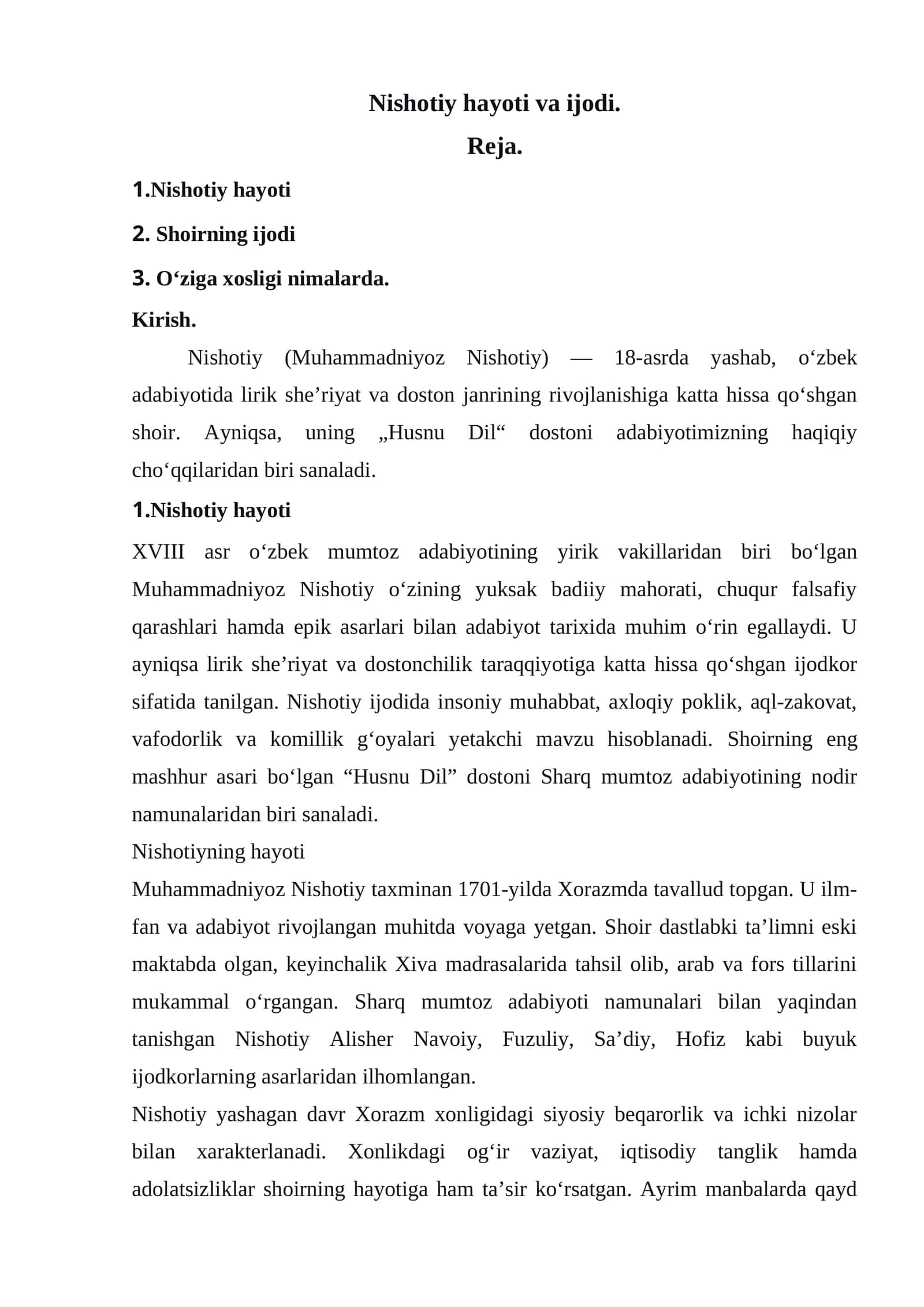 Nishotiy hayoti va ijodi 1