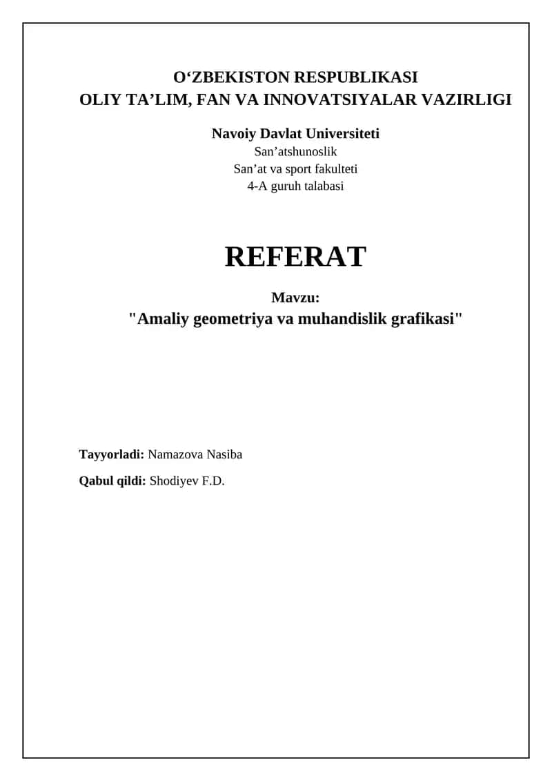 "Amaliy geometriya va muhandislik grafikasi" 1