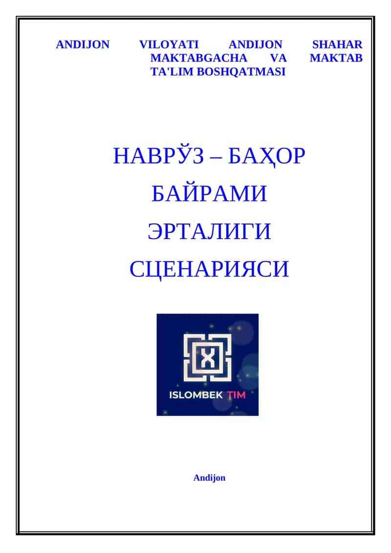 НАВРЎЗ – БАҲОР БАЙРАМИ ЭРТАЛИГИ СЦЕНАРИЯСИ 1