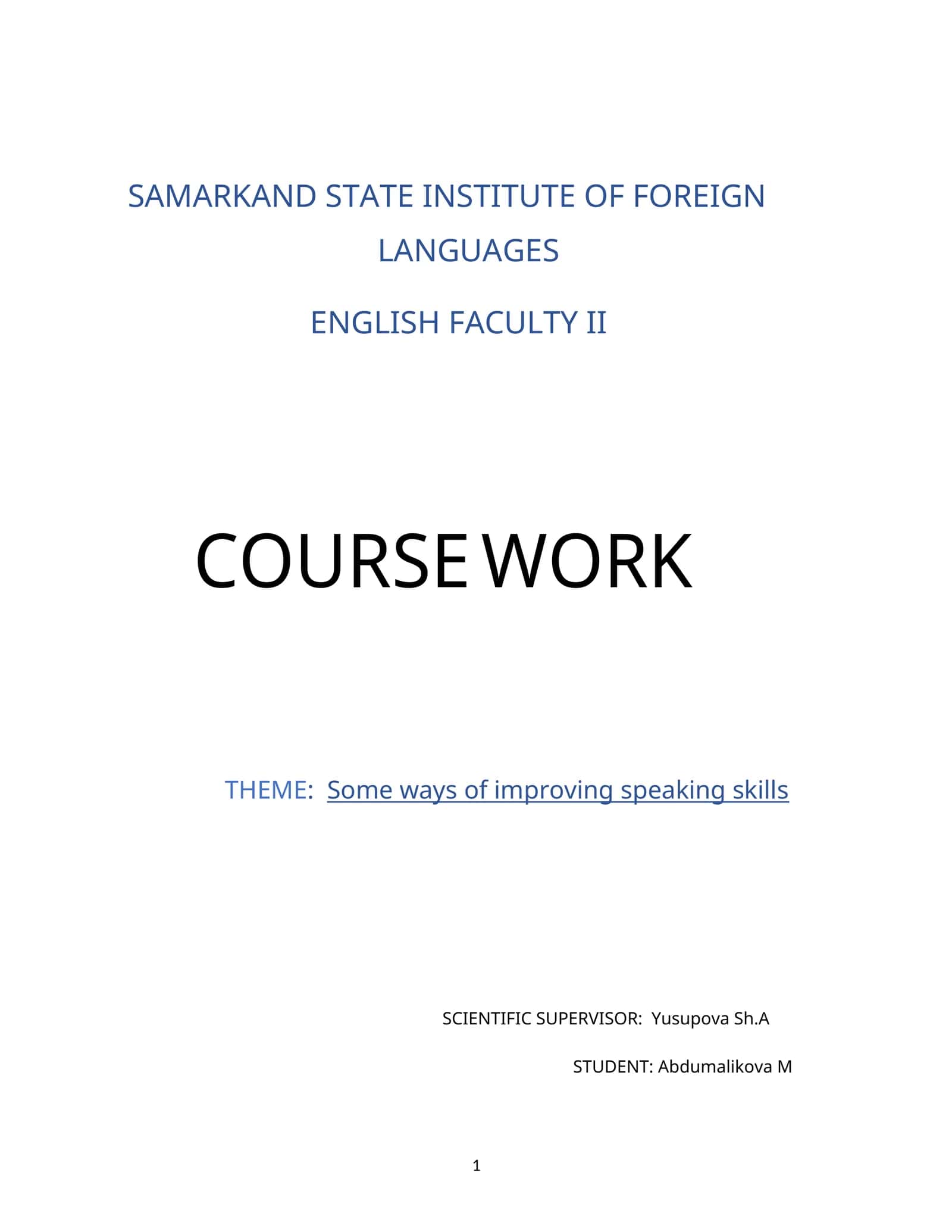 Course Work on Improving Speaking Skills 1
