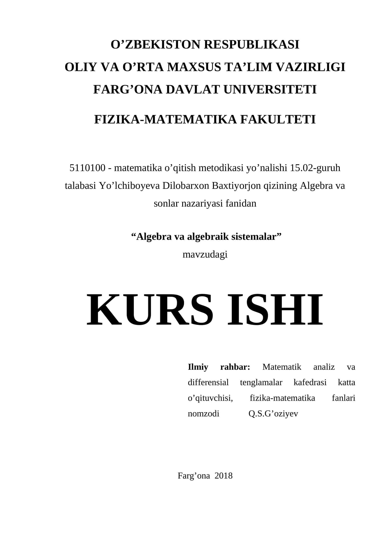 Algebra va algebraik sistemalar 1