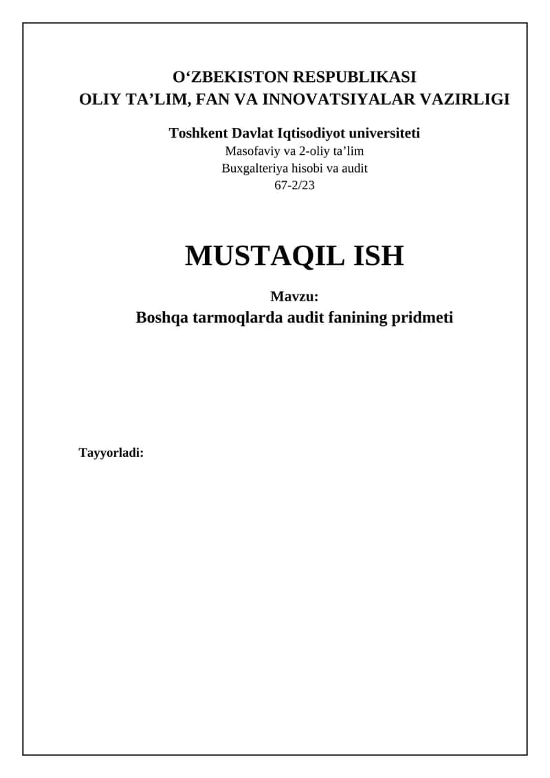 Auditorlik fanining sohalararo qo'llanilishi 1