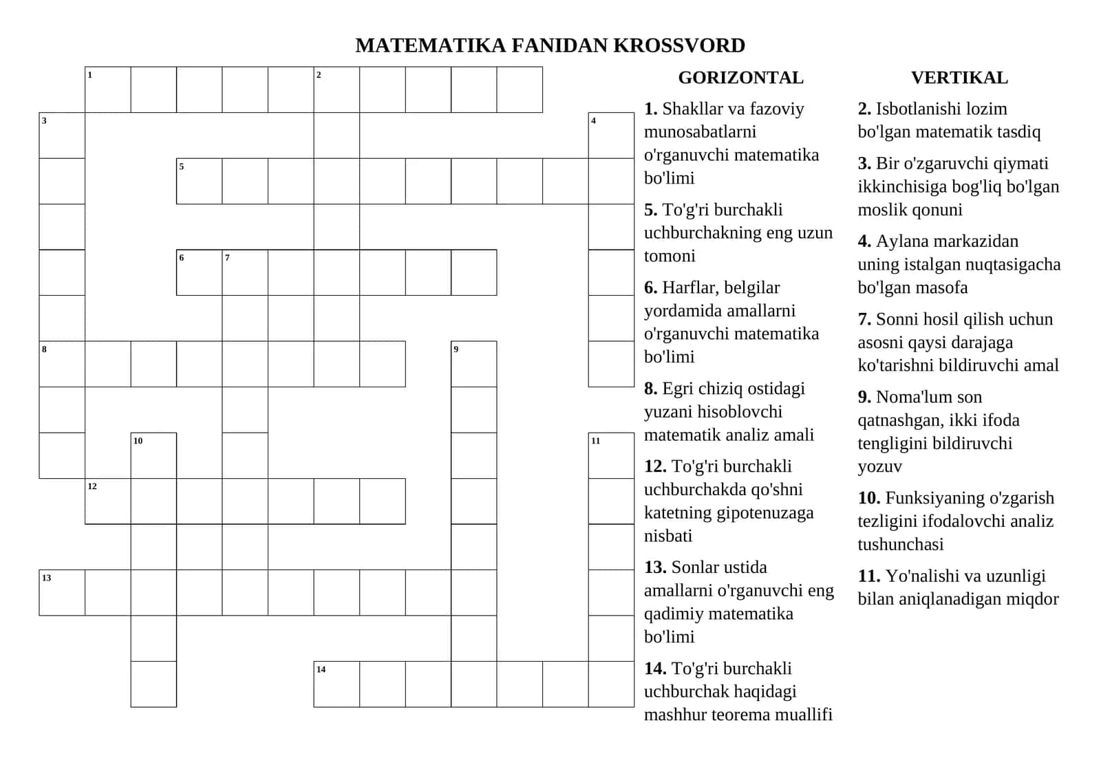 MATEMATIKA FANIDAN KROSSVORD 1