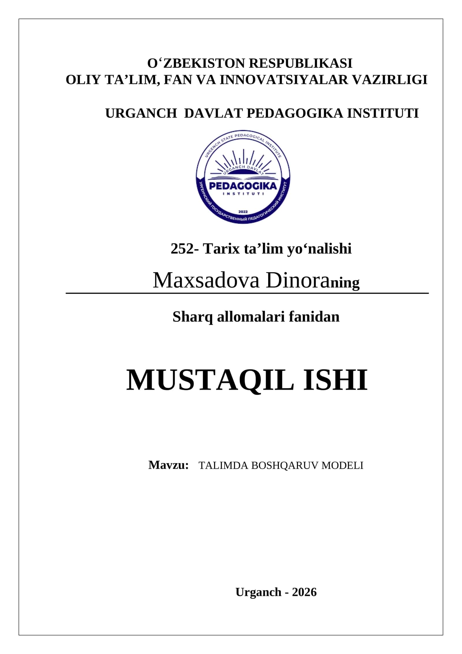 TALIMDA BOSHQARUV MODELI 1