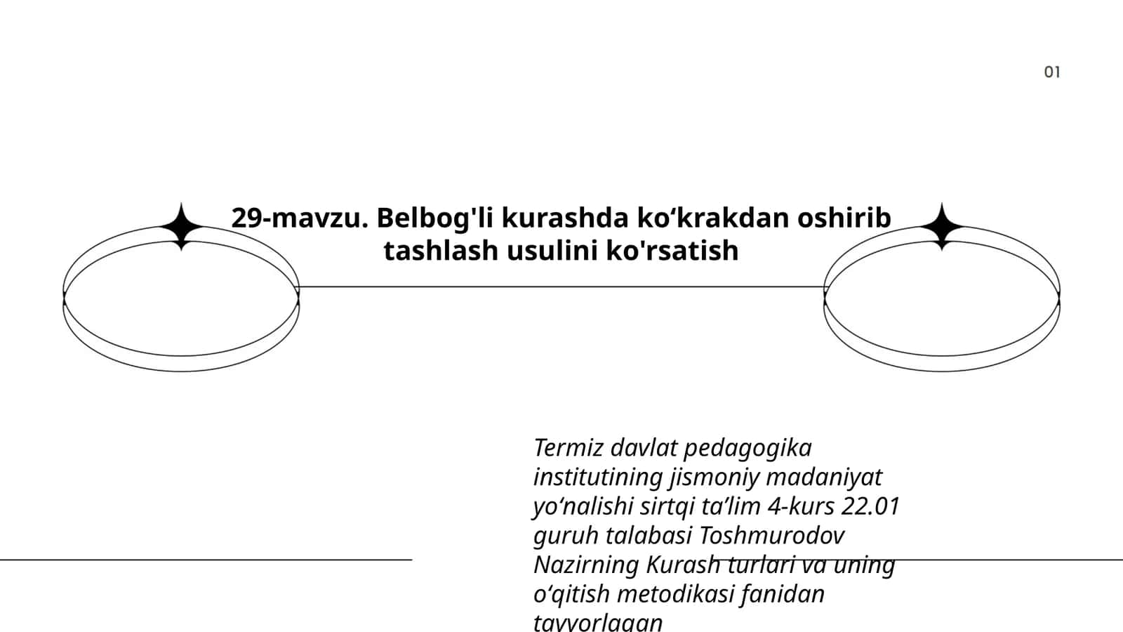 Belbog'li kurashda koʻkrakdan oshirib tashlash usuli 1