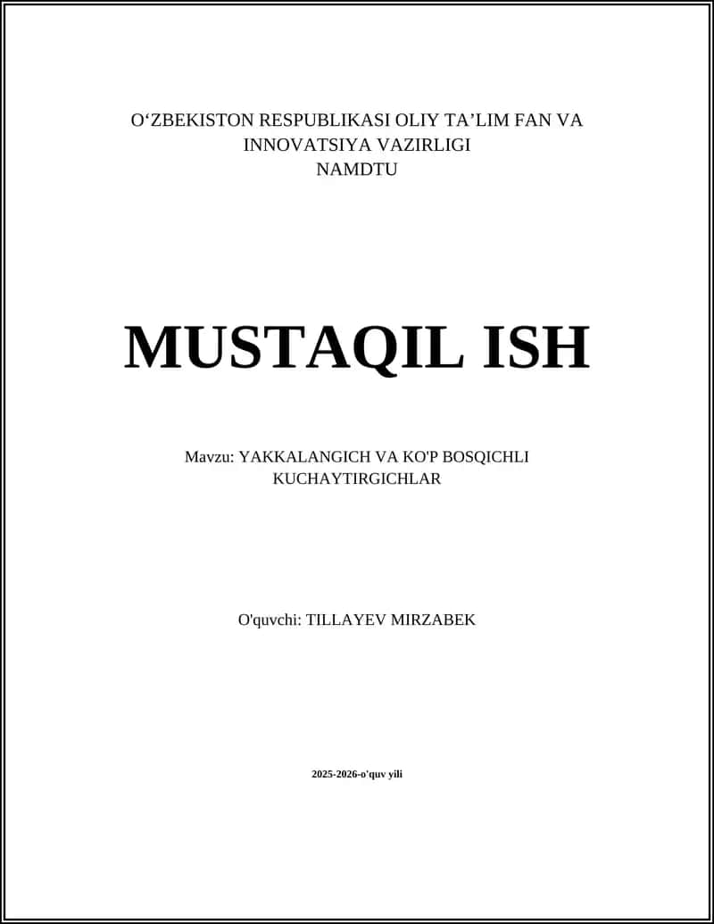Yakka bosqichli kuchaytirgichlar 1