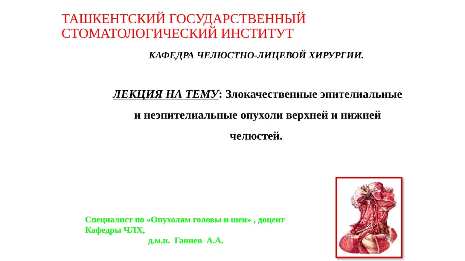Лекция на тему: Злокачественные эпителиальные инеэпителиальныеопухоли верхней и нижней челюстей 1