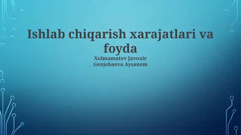 Ishlab Chiqarish Xarajatlari va Foyda 1