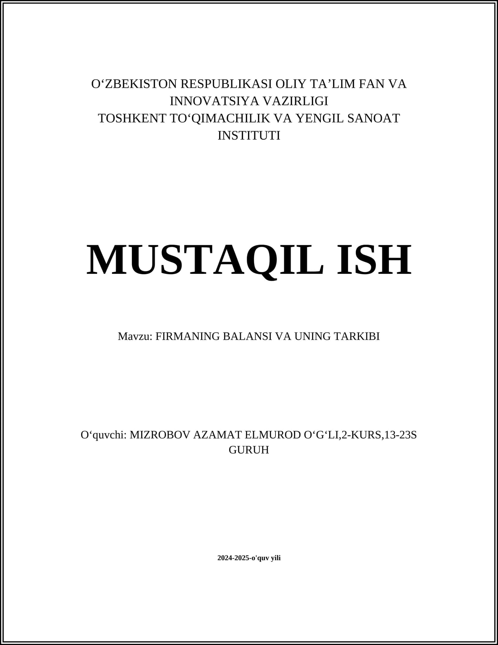 Buxgalteriya balansi tushunchasi 1