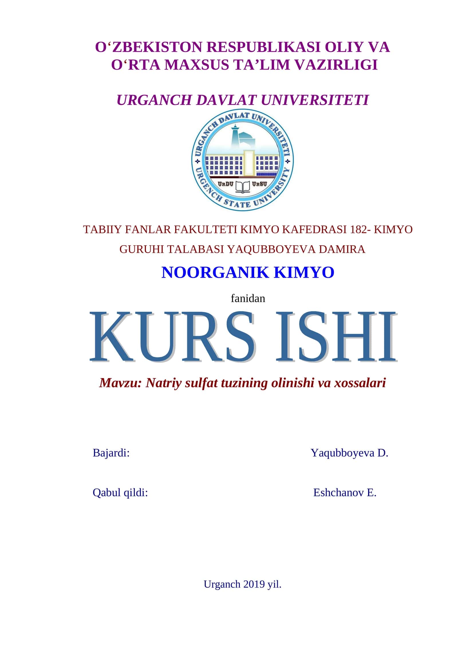 Natriy sulfat tuzining olinishi va xossalari 1