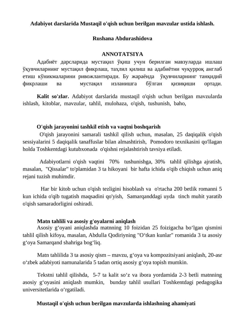 O'qish jarayonini tashkil etish va vaqtni boshqarish 1