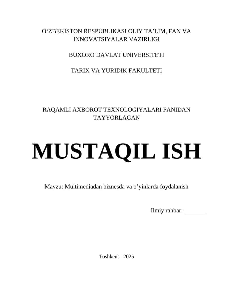Multimediadan biznesda va o’yinlarda foydalanish 1