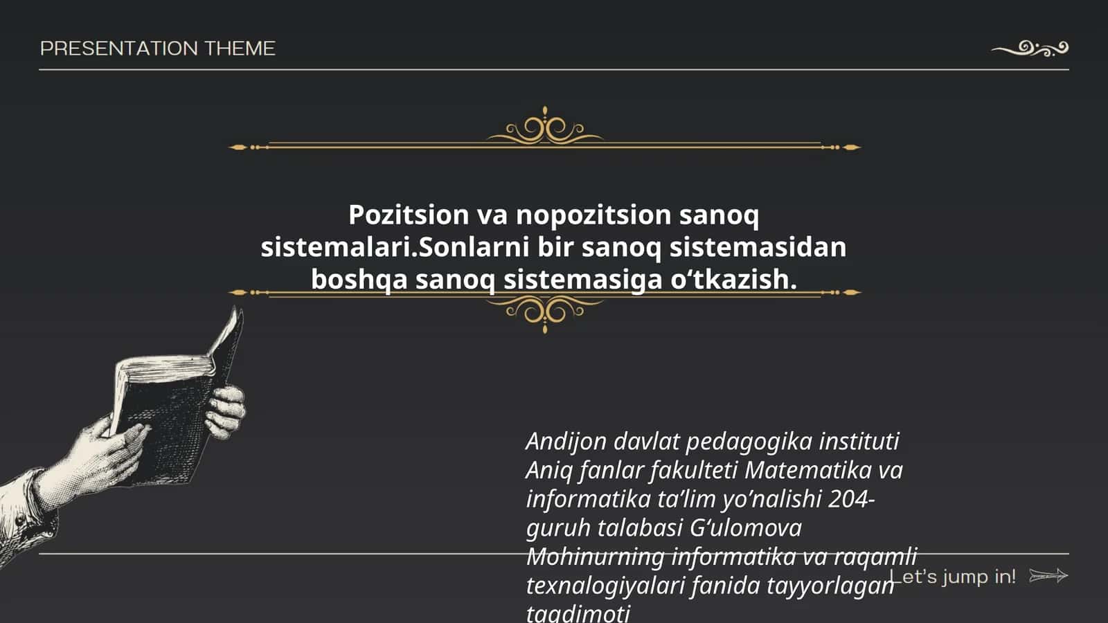 Informatika va raqamli texnalogiyalari fanida tayyorlagan taqdimoti 1