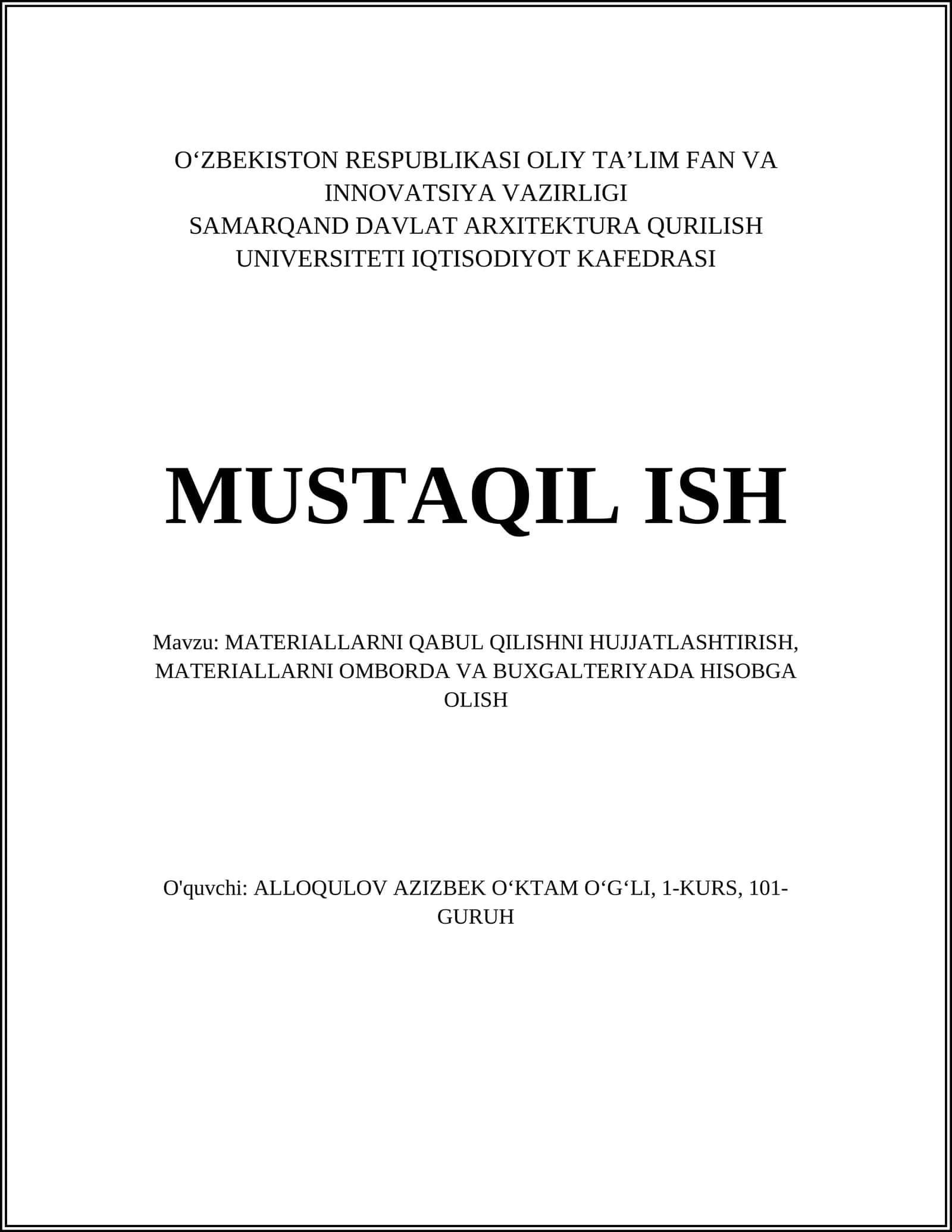 MATERIALLARNI QABUL QILISHNI HUJJATLASHTIRISH 1