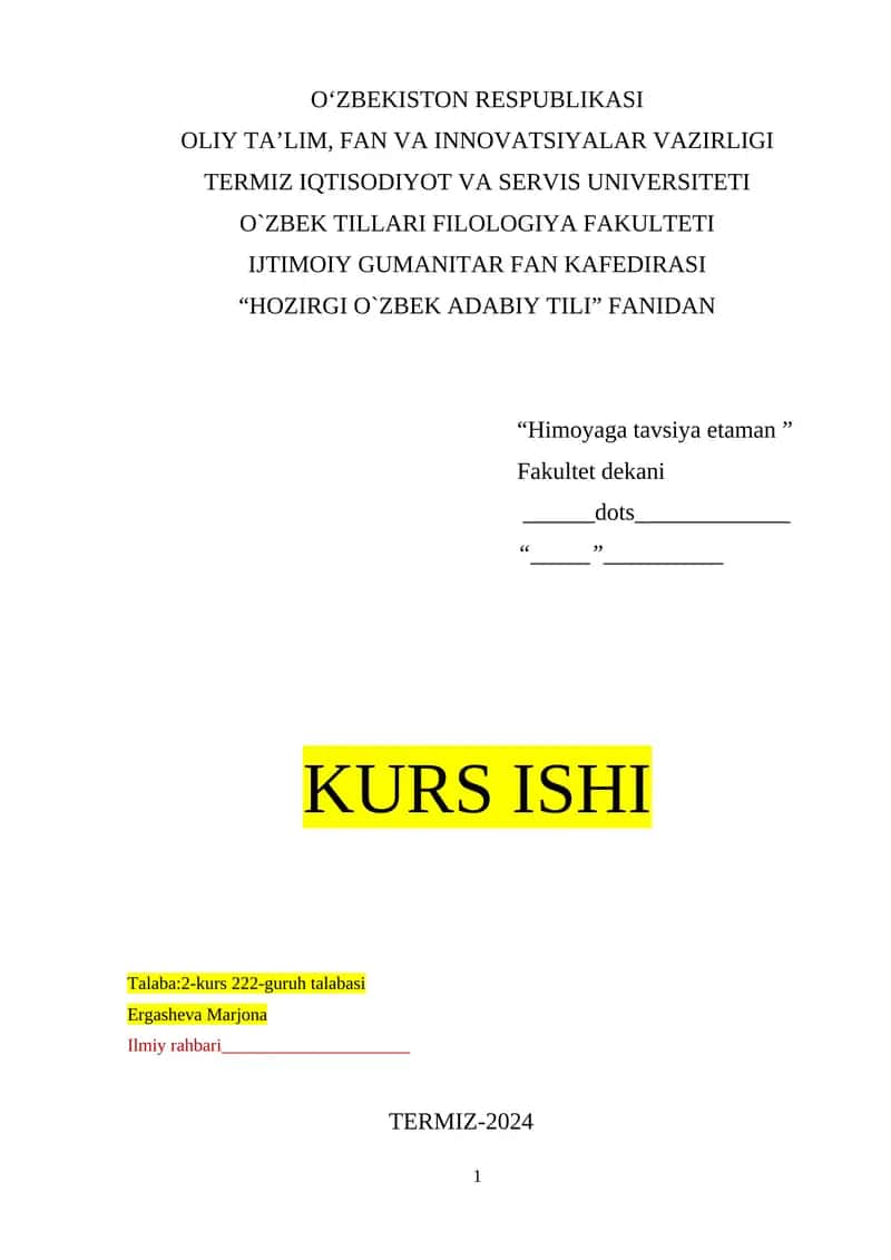 O‘zbek Tili 1