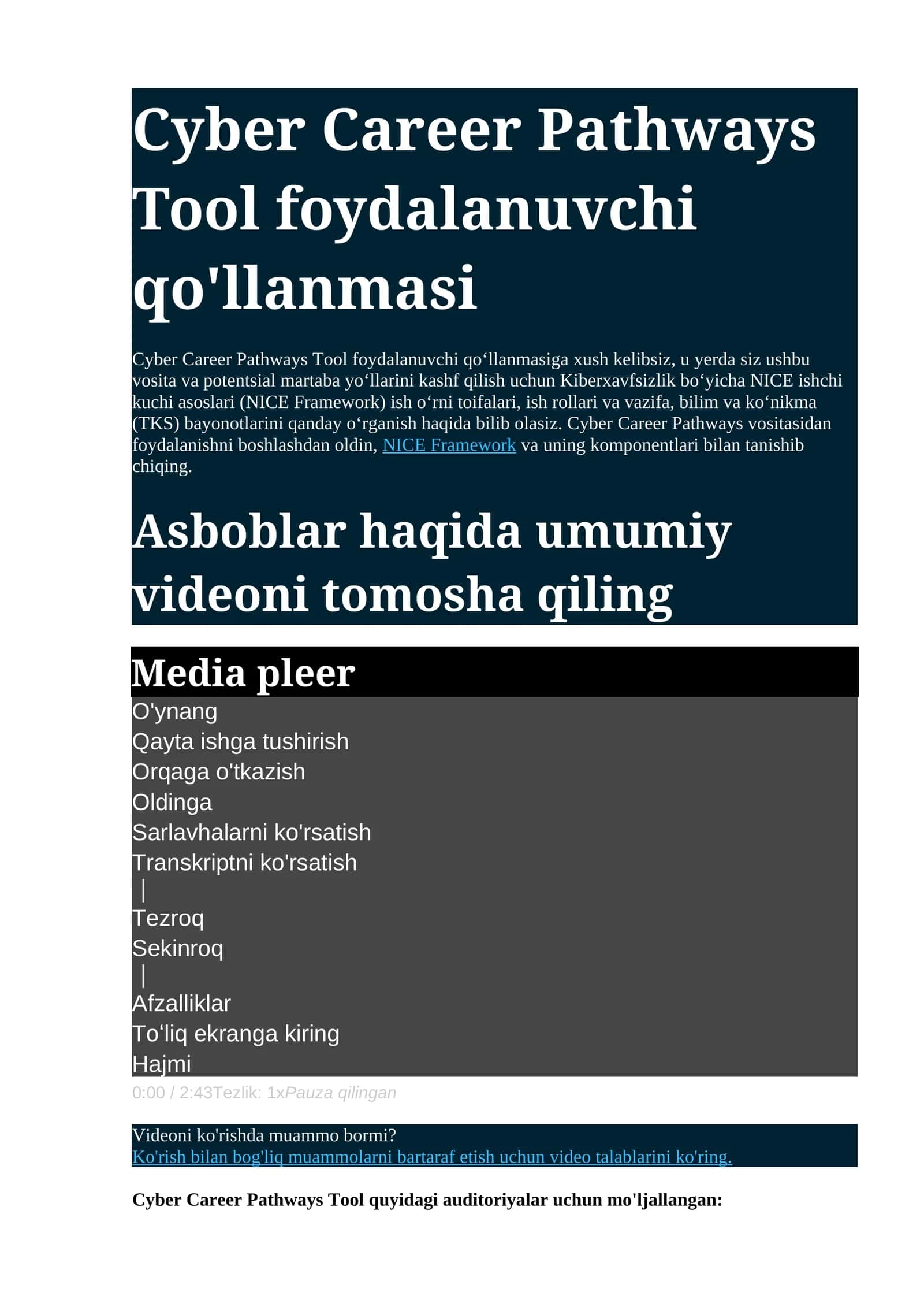 Cyber Career Pathways Tool foydalanuvchi qo'llanmasi 1