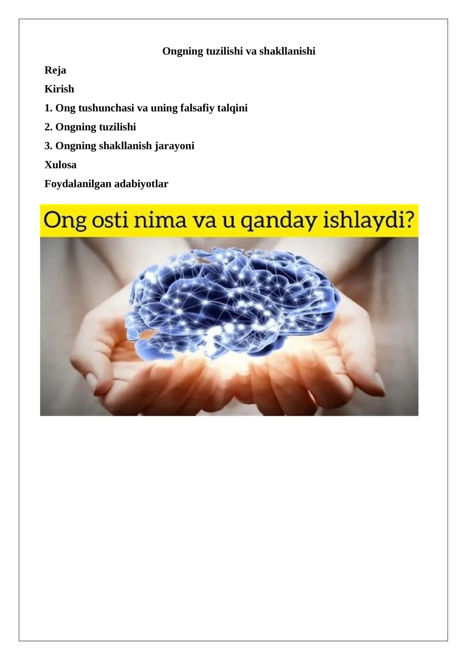 Ongning tuzilishi va shakllanishi 1
