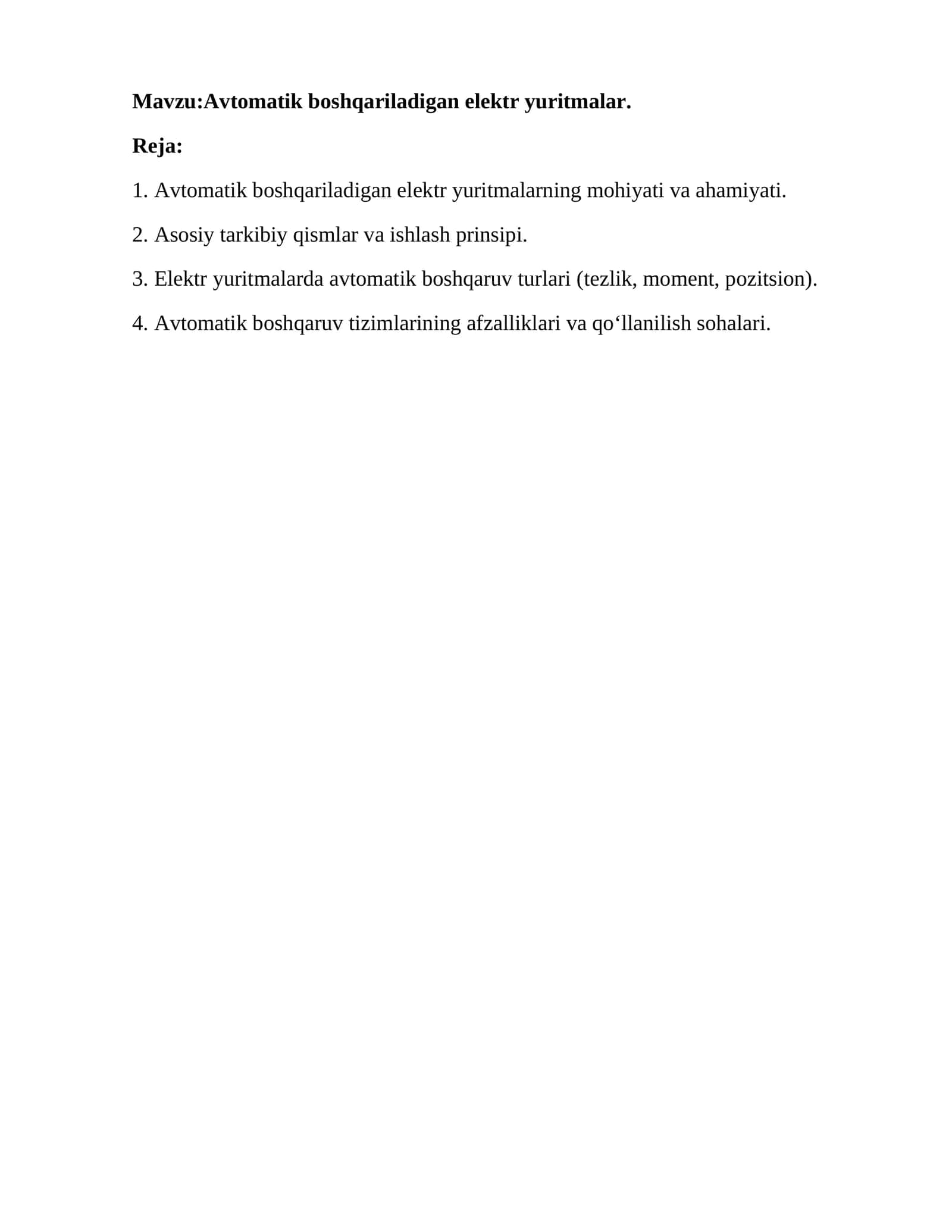 Avtomatik boshqariladigan elektr yuritmalar 1