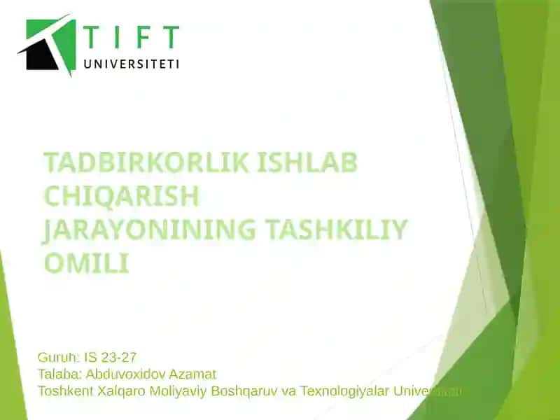 Tadbirkorlik Ishlab Chiqarish Jarayonining Tashkiliy Omili