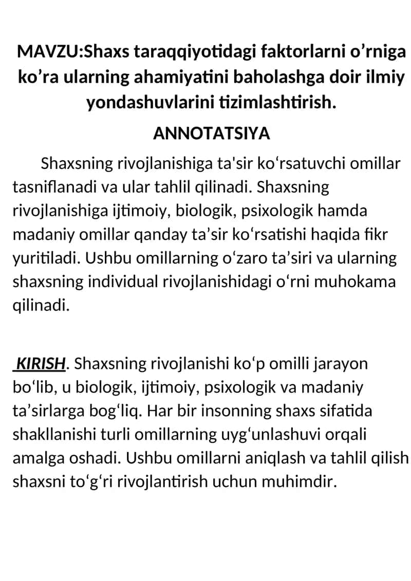 Shaxsning rivojlanishi 1