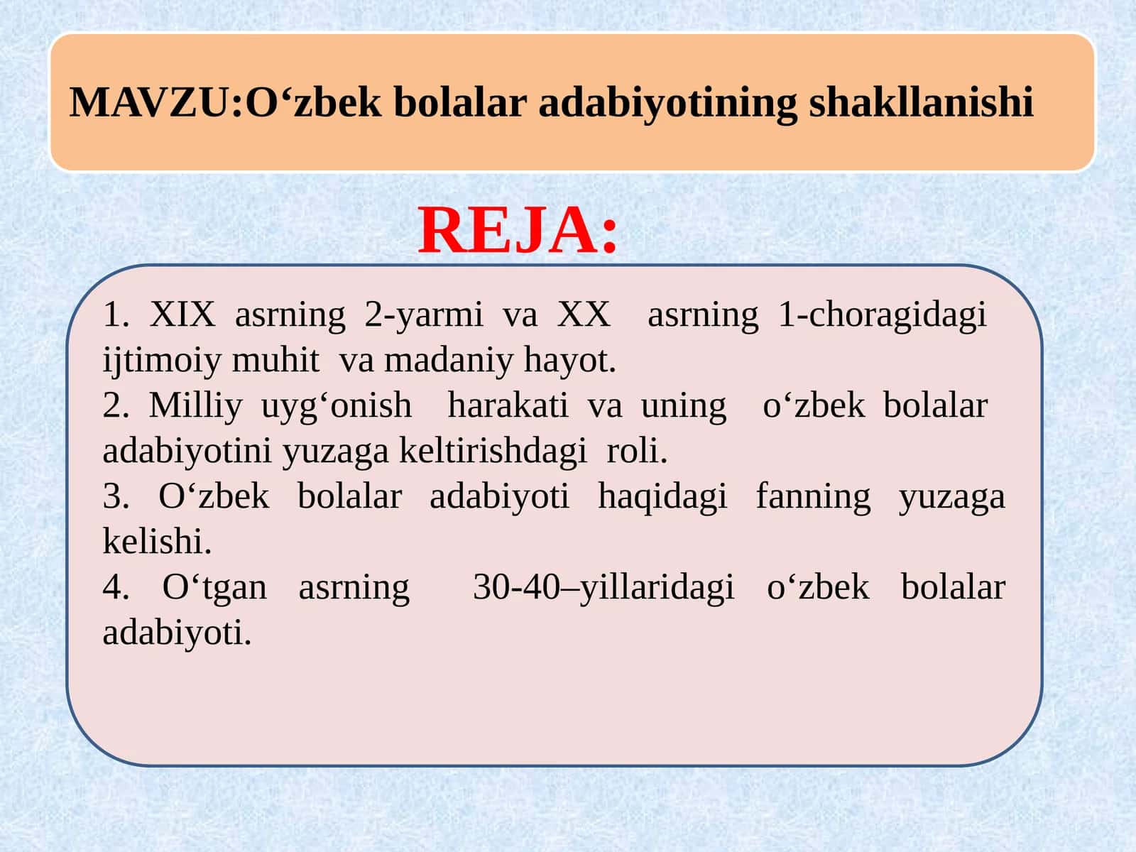 O'zbek bolalar adabiyoti tarixi 1